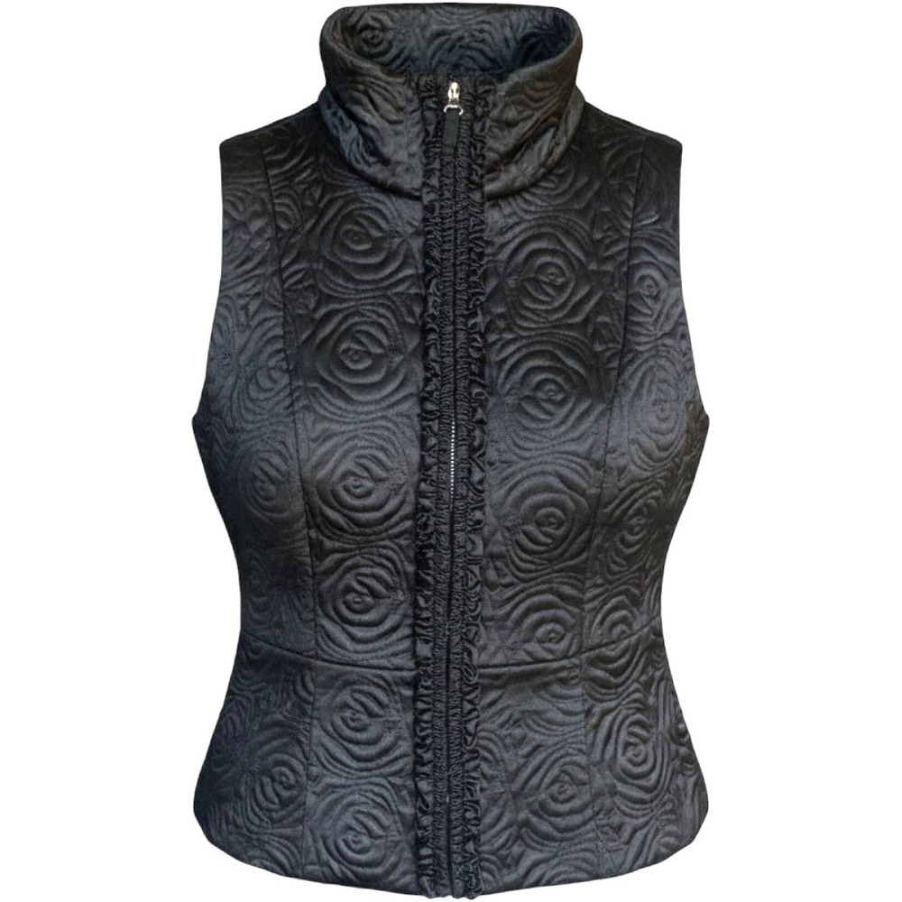 WHBM Rose Quilted Satin Vest Womens S Silver Zipper Full Zip Whimsigoth Black